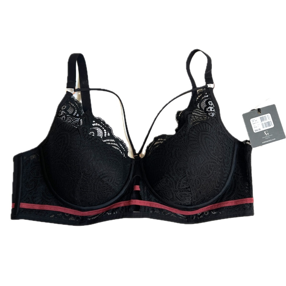 Ashley Graham BRA Deva Demi-cup Underwire Lace Edging Size 42C Black New NWT